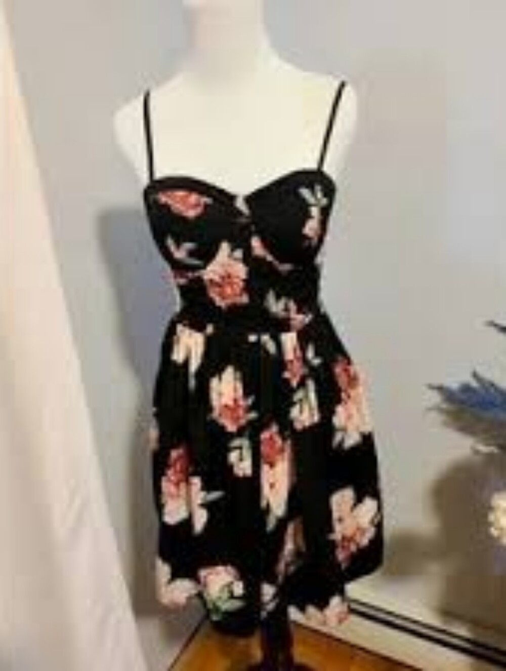Band of Gypsies Black and Pink Floral Midi Dress